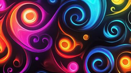 Poster - Abstract swirl patterns in neon colors with glowing light effects