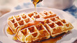 © Sarawut - A watercolor close-up of freshly made waffles and a generous pouring of maple syrup