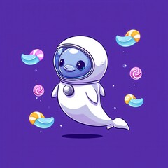 Sticker - Cute Dolphin Astronaut With Candy.