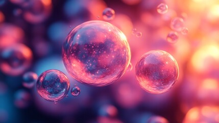 Leinwandbilder - Floating bubbles illuminated by vibrant colors create a dreamy atmosphere, enhancing the abstract composition with depth and allure.