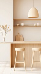 Minimalist Kitchen Scene with Two Stools and Simple Decor