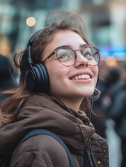 Canvas Print - Headphones Girl, Urban Outdoor