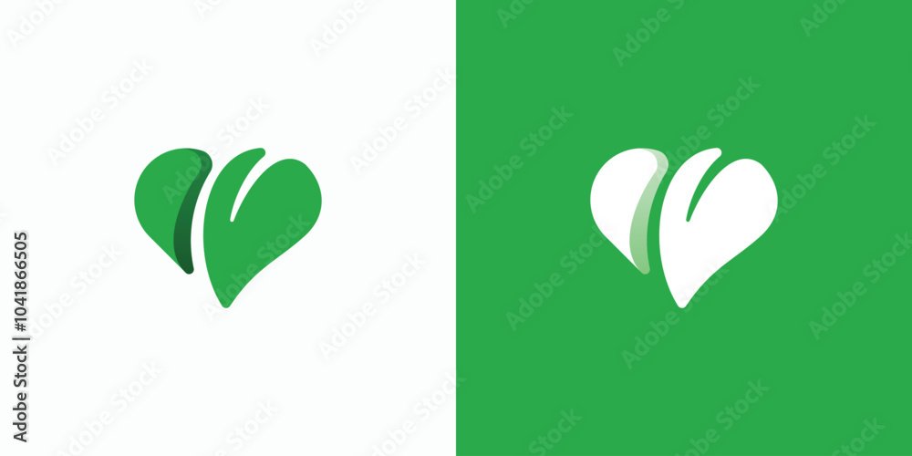Heart shape green leaf vector logo design with modern, simple, clean ...