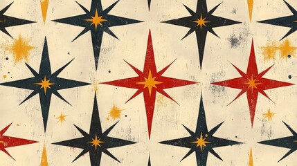 Poster - Repeating stars and Nordic crosses pattern with vibrant colors creating a striking visual design