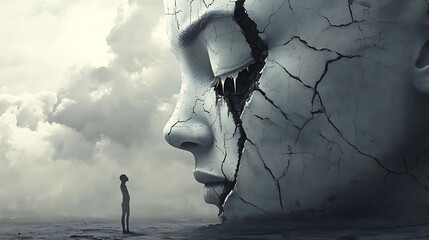Aufkleber - Exploring the depths of self-reflection an abstract representation of introspection and vulnerability in a surreal landscape