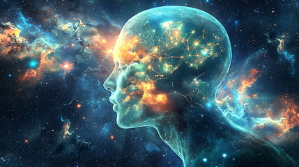 Poster - Exploring the cosmic human profile a journey through the universe of thought and consciousness in stunning visual art