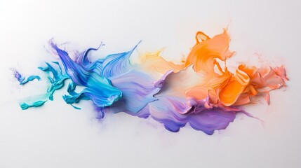 Poster - Abstract background of multi-colored cloudy spreading paint strokes on a white background