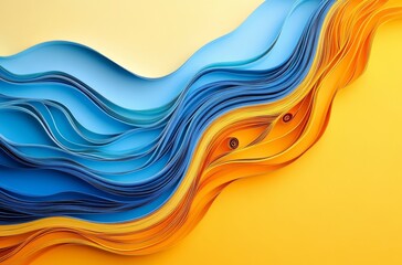 Poster - Abstract Wavy Paper Art in Blue and Orange