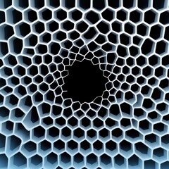 Poster - Layered hexagons form a captivating pattern, decreasing in size toward a central black void, showcasing elegance in geometric design. Generative AI