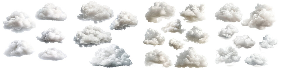 Aufkleber - Set of abstract fluffy clouds isolated on transparent background, cumulus clip art