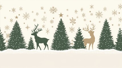 Christmas tree with reindeer background for greeting card poster design.