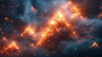 Aufkleber - An awe-inspiring view reveals glowing clouds filled with fiery light sparkling against the darkness of the night sky, creating a mesmerizing visual experience.