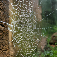Wall Mural - spider web with dew drops