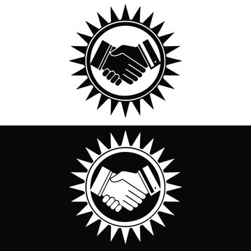 Handshake black line art vector illustration silhouette icon. Handshake concept outline symbol design.