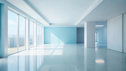 aerial view of minimalistic white and light blue architectural background