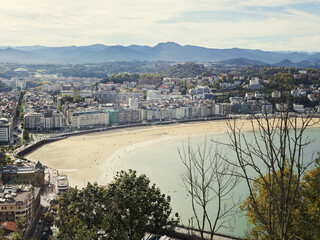 Wall Mural - Panorama of San Sebastian Donostia and the famous beach La Concha from mountain Urgull, Basque country region, Spain