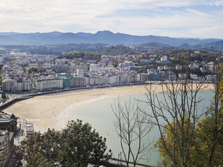 Wall Mural - Panorama of San Sebastian Donostia and the famous beach La Concha from mountain Urgull, Basque country region, Spain