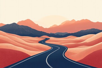 Sticker - a painting of a road going through a desert