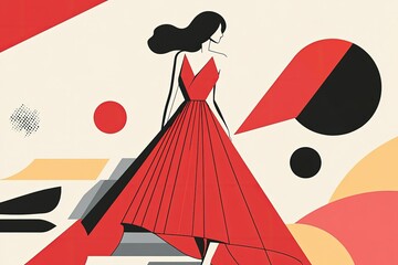 Sticker - a woman in a red dress is walking