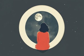 Sticker - a woman sitting on a moon with a full moon in the background