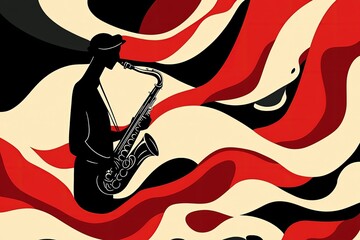 Sticker - a painting of a man playing a saxophone