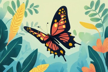 Poster - a painting of a butterfly flying in the air