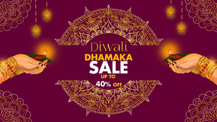 Wall Mural - Diwali Sale Poster Design, Festive Discount Sale , DIWALI SALE Retail Sale, Promotion, Advertisement, Flyer, Poster, Banner , Diwali Dhamaka Sale Label Design Template	