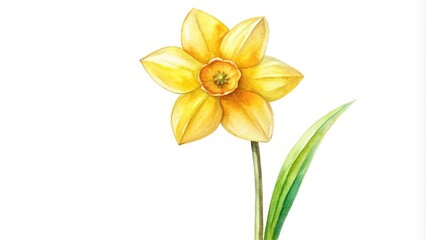 Wall Mural - Chibi daffodil watercolor painting isolated on white background