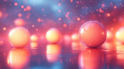 Aufkleber - Three luminous spheres are scattered across a reflective surface, surrounded by a soft bokeh effect. The vibrant colors create an enchanting atmosphere, evoking a sense of wonder.