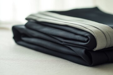 Aufkleber - Folded minimalist sportswear displayed on a table, highlighting a stylish look suitable for athletic activities and daily wear. Generative AI