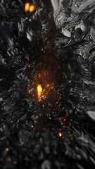 Wall Mural - intense fire erupting from a dark surface with sparks ascending