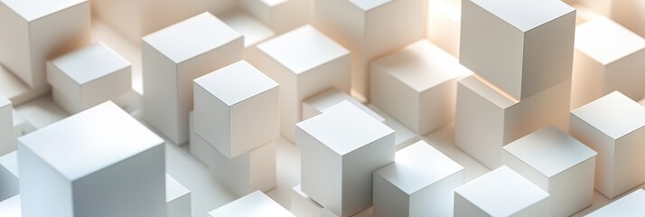 Poster - Various cubes in different sizes and shades form an intricate network, enhancing the visual appeal against a soft background. Generative AI