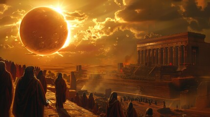 Poster - create an image of ancient mesopotamian astronomers observing a solar