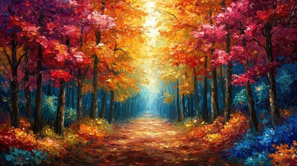 Poster - Interconnected nature scenes with glowing streetlights, amazonscapes, and bold, textured brushstrokes that create striking contrasts in an impressionist landscape.