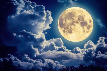 Naklejka na meble Bright full moon glowing through dramatic clouds