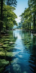 Canvas Print - Tranquil river flows through forest