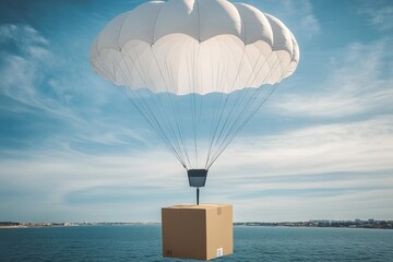 White parachute with cardboard box