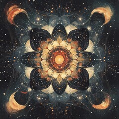 Wall Mural - A mesmerizing cosmic flower, blending the beauty of the universe with intricate details and vibrant colors, inspiring wonder and creativity.