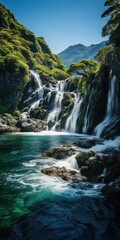 Canvas Print - Waterfall cascades down rocks.