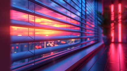 Fototapete - Develop a collection of neon automated blinds symbols, featuring shining