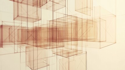 Poster - Cubes of different sizes and shades are interconnected by diagonal lines against a soft light backdrop, creating an abstract layout. Generative AI