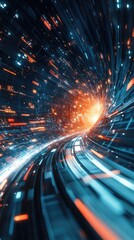Fototapete - A vibrant depiction of an abstract tunnel of light, showcasing dynamic motion and vivid colors, symbolizing speed and innovation.