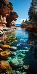 Canvas Print - Clear blue water flows through a rocky canyon.