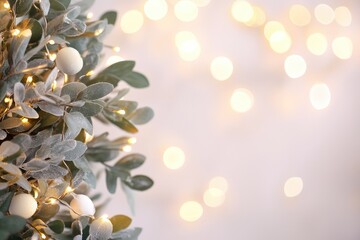 Poster - foliage with twinkling lights against a blurred background, soft and dreamy atmosphere.