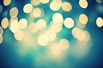 Poster - Soft glowing bokeh lights on a blue background, dreamy and ethereal effect.