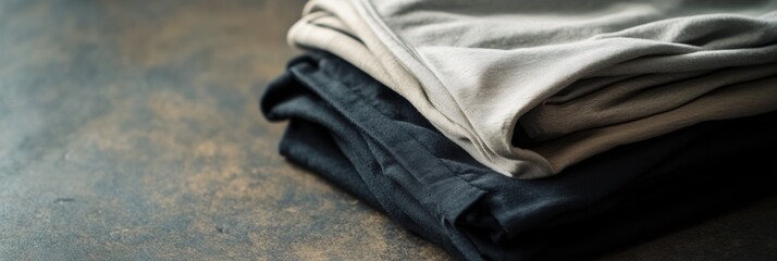 Aufkleber - Neatly arranged minimalist sportswear is placed on a smooth surface, showcasing a blend of comfort and style for fitness enthusiasts. Generative AI