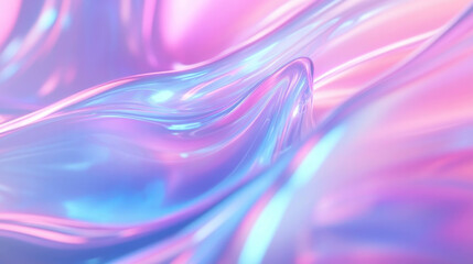 Poster - vibrant explosion of holographic neon colors creates mesmerizing wave like pattern, showcasing blend of pink and blue hues that evoke sense of fluidity and depth