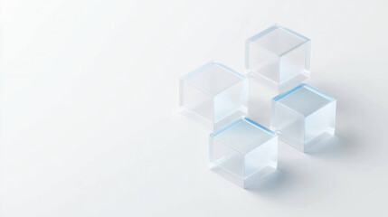 Poster - Clear acrylic cubes arranged on light background, showcasing their geometric shapes and transparency. These interconnected blocks create modern and minimalistic aesthetic