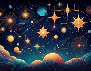 Wall Mural - a starry night sky filled with constellations and cosmic elements