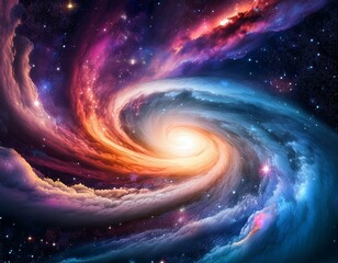 Wall Mural - a vibrant depiction of a swirling galaxy surrounded by colorful clouds in a cosmic setting